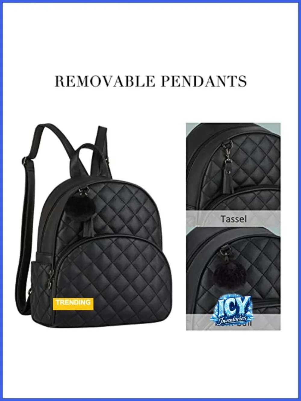 Waterproof PU Leather Mini Backpack with Pom and Tassel for Travel